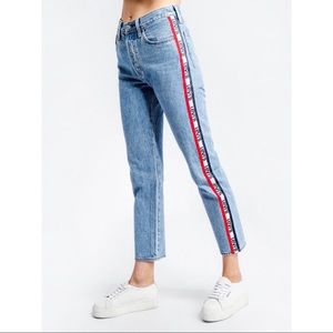 Levi's Light Blue Straight Leg Jeans with Red & White Side Stripe